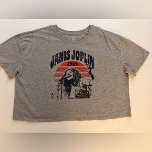 Janis Joplin 1969 Graphic Crop Tee - Grey & Red